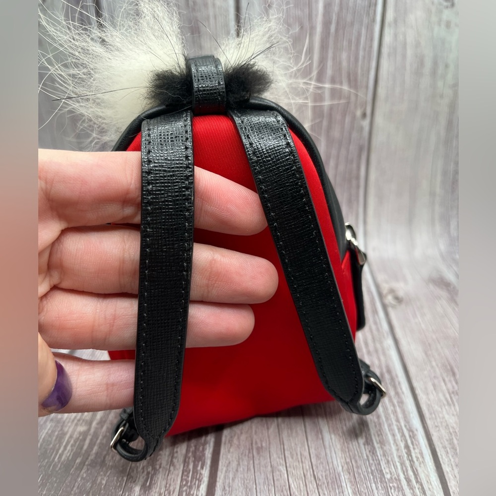 FENDI Monster Mini Backpack Bag Charm Leather Nylon & Fur Red Black w/ Box RARE - Picture 9 of 16